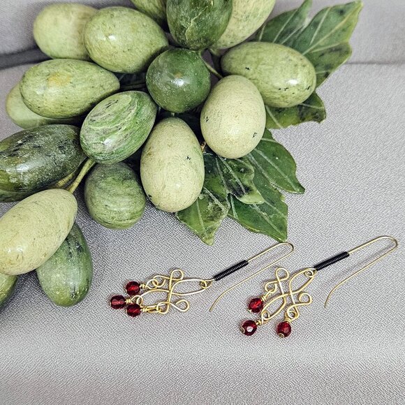 Red Glass Beaded Earrings, 14k Gold Filled Wire Wrap links, Handmade 2.5" - Picture 9 of 9